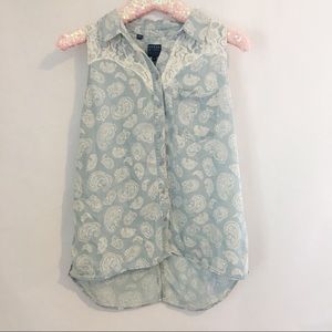 Guess | Sleeveless Hi/Low Paisley Denim Shirt